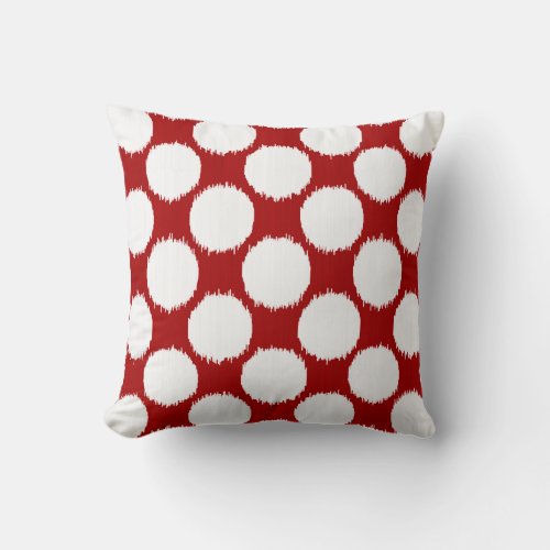 Giant Ikat Dots white dots on deep red Throw Pillow