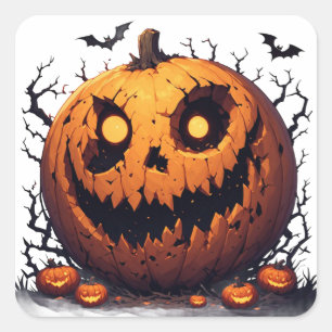 Giant Jack O Lantern With Sinister Halloween Grin  Square Sticker
