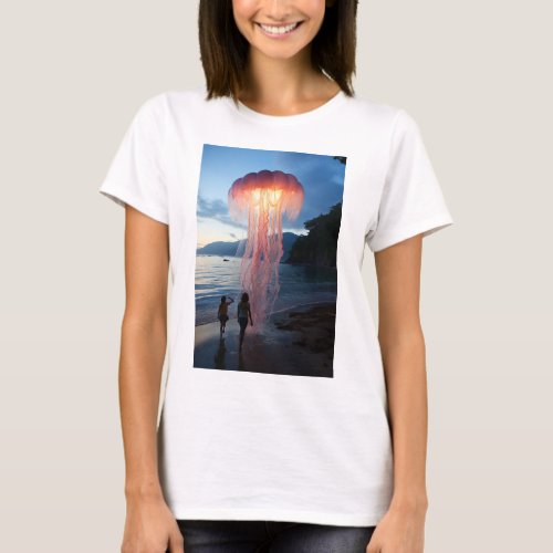 Giant Jellyfish Floating Above Beach T_Shirt