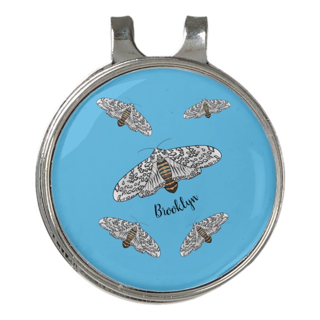 Giant leopard moth cartoon illustration golf hat clip (Front)
