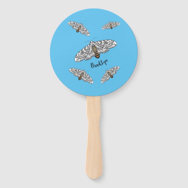 Giant leopard moth cartoon illustration hand fan (Front)