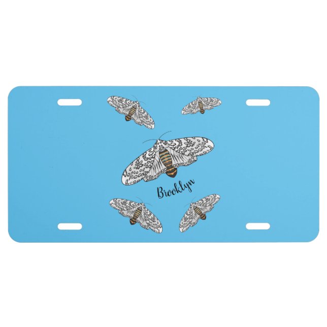 Giant leopard moth cartoon illustration  license plate (Front)