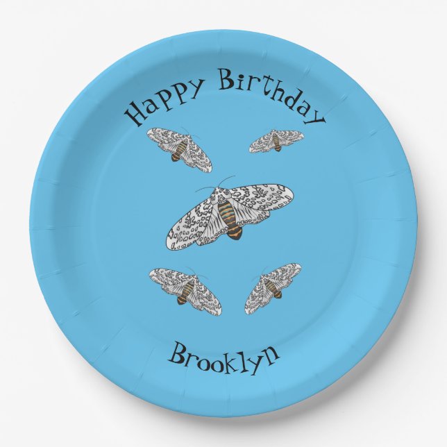 Giant leopard moth cartoon illustration paper plates (Front)
