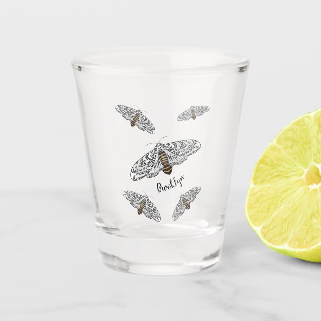 Giant leopard moth cartoon illustration  shot glass (Front)