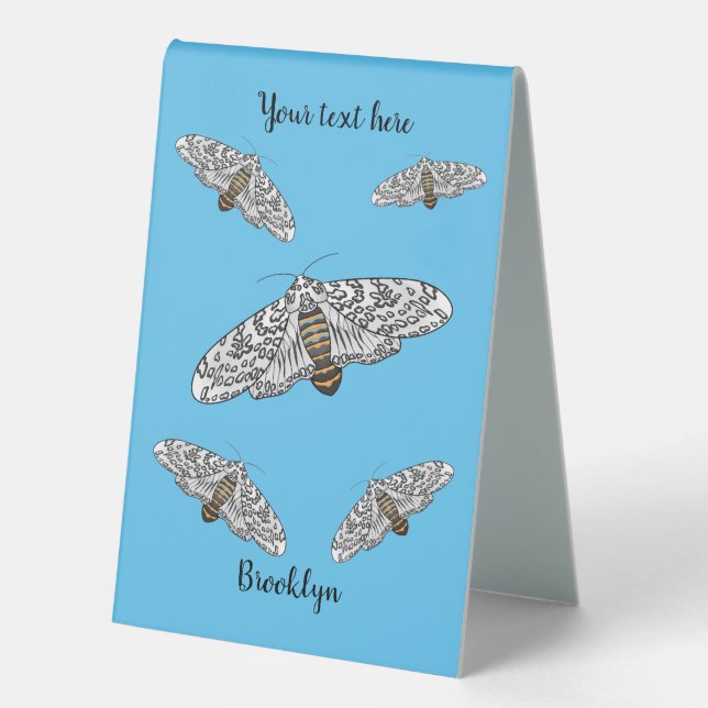 Giant leopard moth cartoon illustration  table tent (Front)
