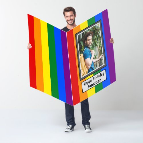 Giant LGBT Rainbow Flag Name and Photo Birthday Card