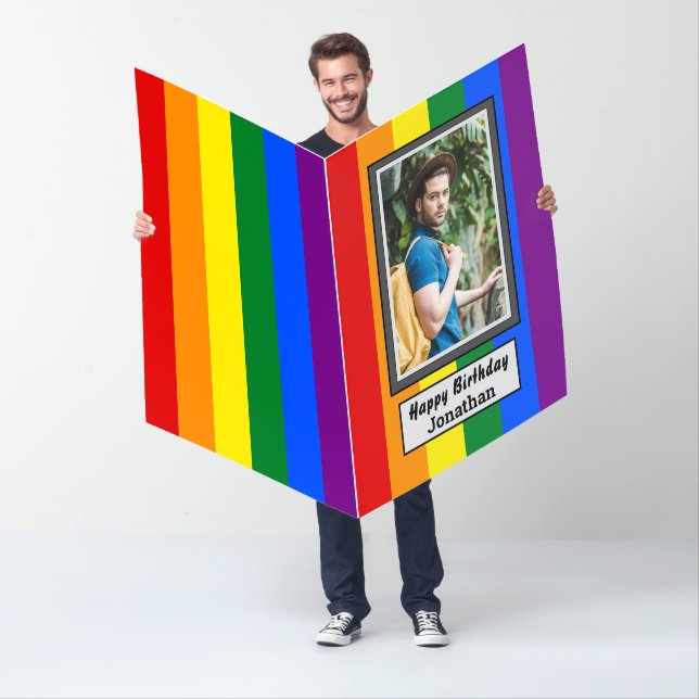 Giant LGBT Rainbow Flag Name and Photo Birthday Card (In Situ)