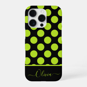 Giant Lime Green Polka Dots on Black iPhone Case