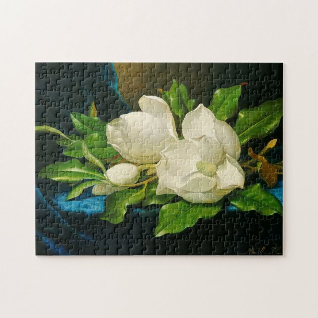 Giant Magnolia on Blue Velvet Flowers Heade Puzzle (Horizontal)