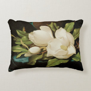 Giant Magnolias on a Blue Velvet Cloth by MJ Heade Accent Pillow