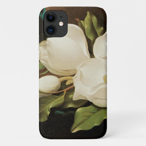 Giant Magnolias on a Blue Velvet Cloth by MJ Heade iPhone 11 Case