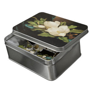 Giant Magnolias on a Blue Velvet Cloth by MJ Heade Jigsaw Puzzle