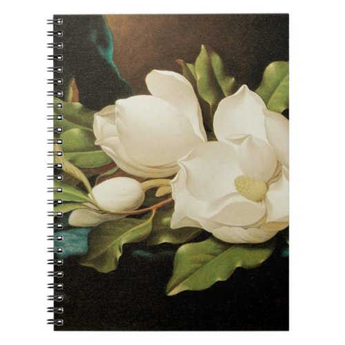 Giant Magnolias on a Blue Velvet Cloth by MJ Heade Notebook