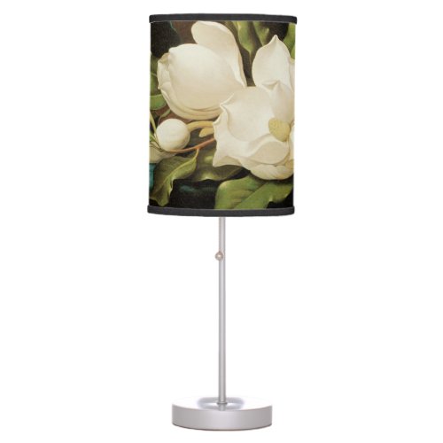 Giant Magnolias on a Blue Velvet Cloth by MJ Heade Table Lamp