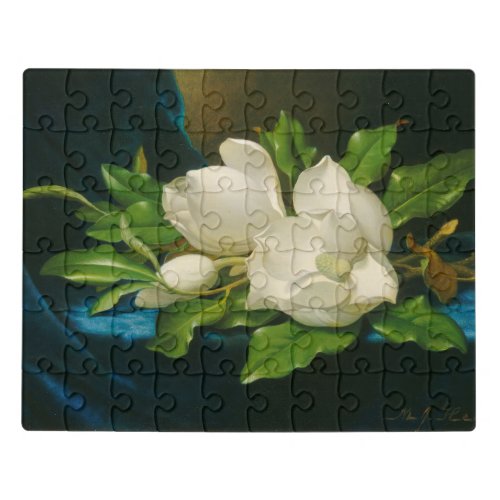 Giant Magnolias on a Blue Velvet Cloth c1890 oi Jigsaw Puzzle