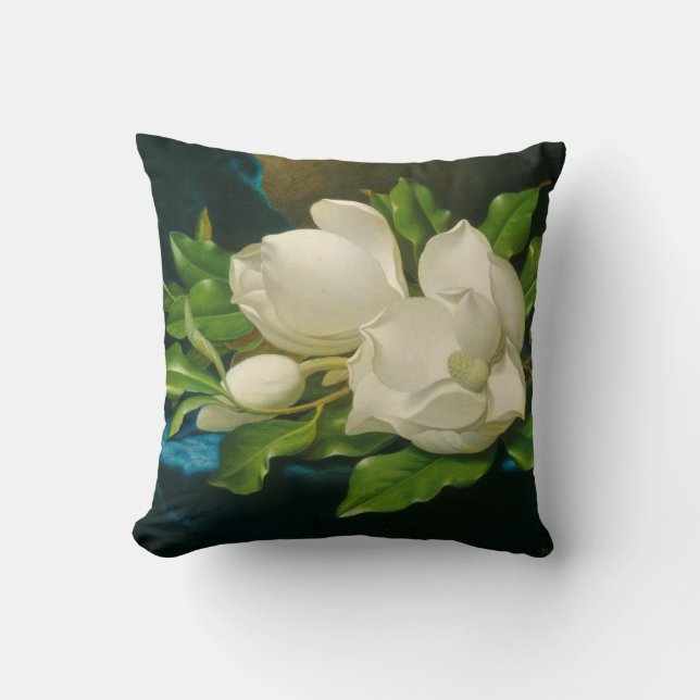 Giant Magnolias on a Blue Velvet Cloth, c.1890 (oi Throw Pillow (Front)