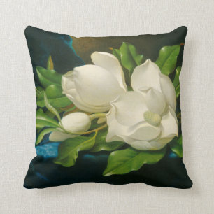 Giant Magnolias on a Blue Velvet Cloth, c.1890 (oi Throw Pillow