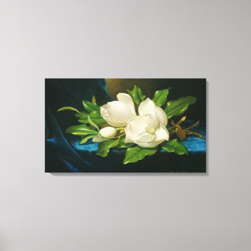Giant Magnolias on a Blue Velvet Cloth Canvas Print