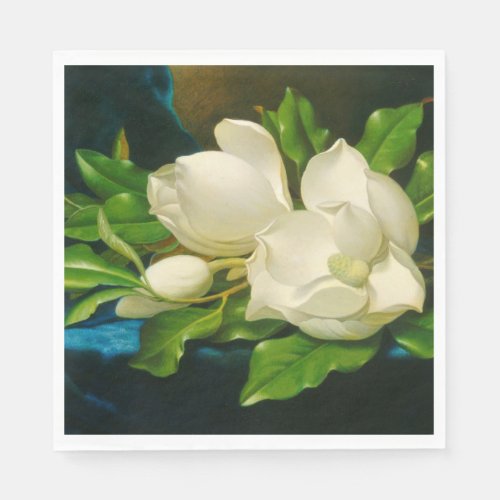 Giant Magnolias on a Blue Velvet Cloth Heade Napkins