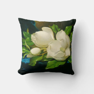 Giant Magnolias on a Blue Velvet Cloth (Heade) Throw Pillow