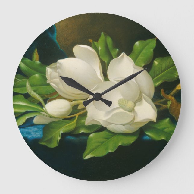Giant Magnolias on a Blue Velvet Cloth Large Clock (Front)