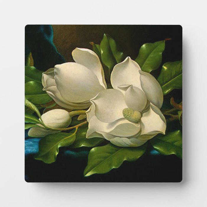 Giant Magnolias on a Blue Velvet Cloth Plaque