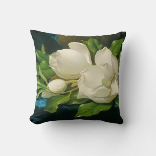 Giant Magnolias on a Blue Velvet Cloth Throw Pillow