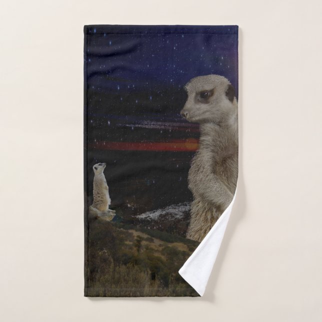 Giant Meerkat Watching Small Meerkat, Hand Towel (Hand Towel)