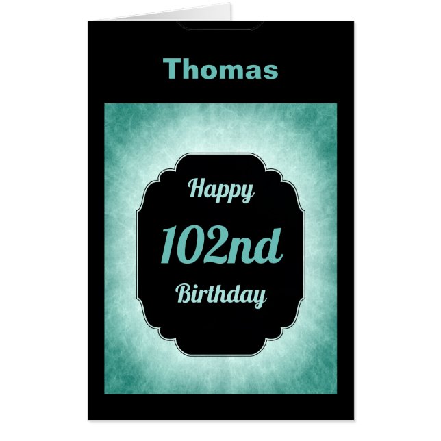 Giant modern Personalised 102nd  Birthday Card (Front)