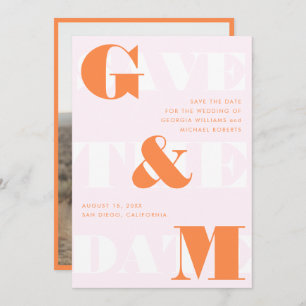Giant Monogram Ampersand Peach Orange Pink Wedding Invitation
