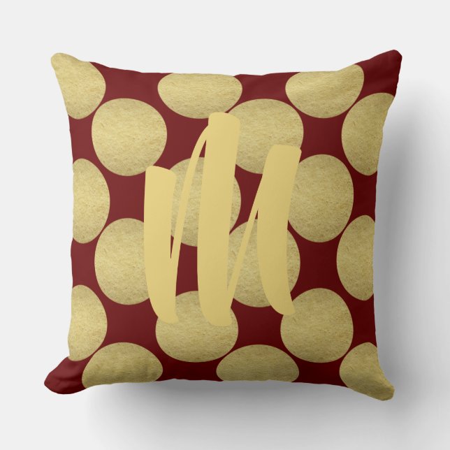 Giant Monogram Gold Polka Dots Throw Pillow (Front)