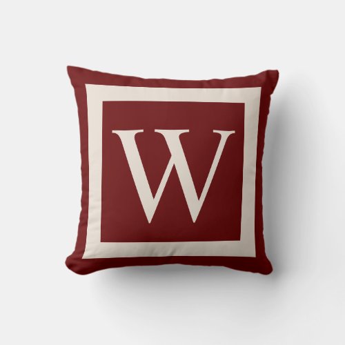 Giant Monogram on Burgundy Red Background Throw Pillow