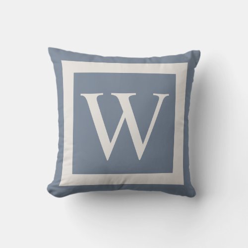 Giant Monogram on Dusty Blue Throw Pillow