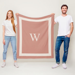 Giant Monogram on Terra Cotta Background Throw  Fleece Blanket