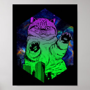 Giant Monster Catzilla Attacks Cat Skyline Poster