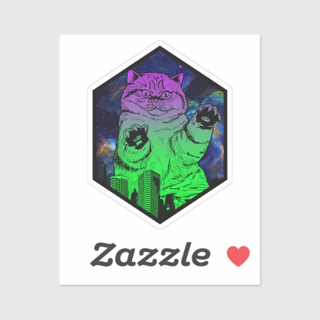 Giant Monster Catzilla Attacks Cat Skyline Sticker (Sheet)