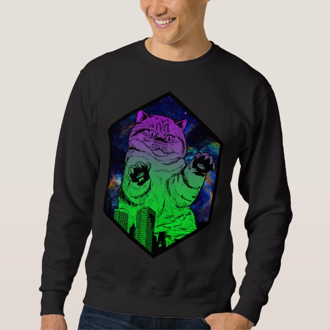 Giant Monster Catzilla Attacks Cat Skyline Sweatshirt (Front)