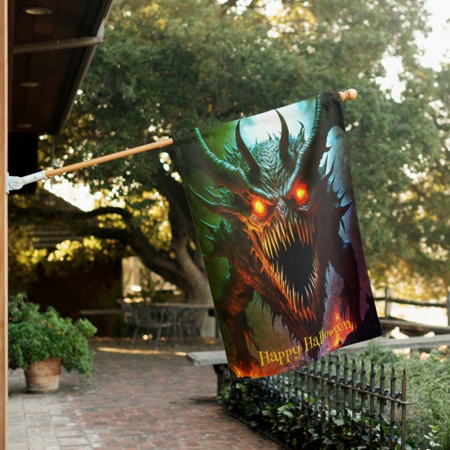Giant Monster Halloween House Flag (In SItu)