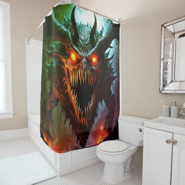 Giant Monster Halloween Shower Curtain (In Situ)