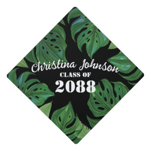 Giant Monstera Jungle Leaves Botany Biology Black Graduation Cap Topper