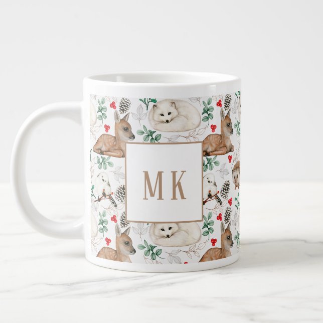 Giant Mug, woodland animals with monogram Giant Coffee Mug (Left)
