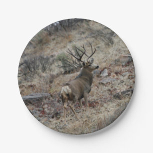 Giant mule deer buck paper plates