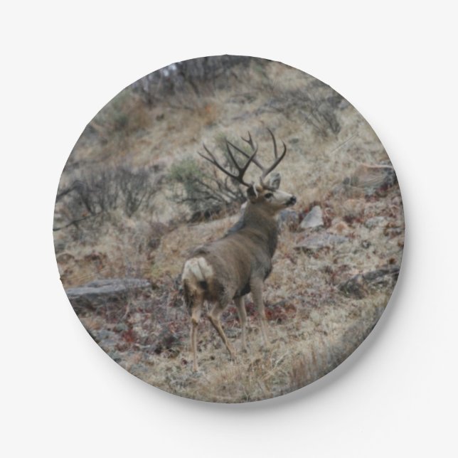 Giant mule deer buck paper plates (Front)