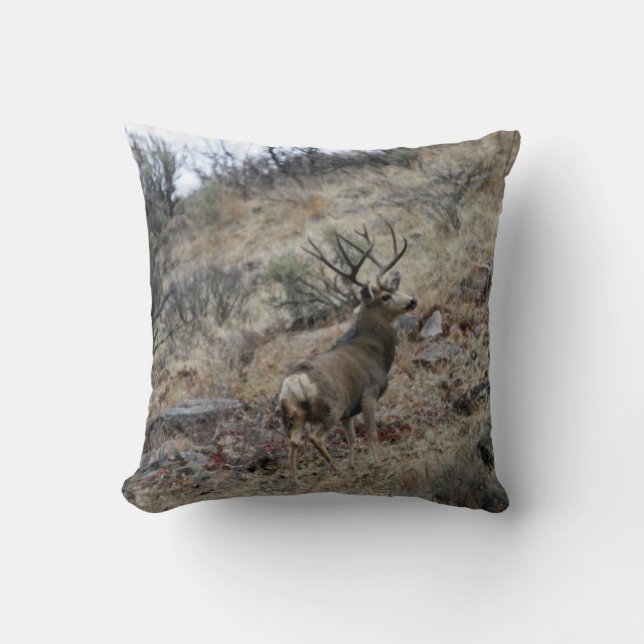 Giant mule deer buck throw pillow (Front)