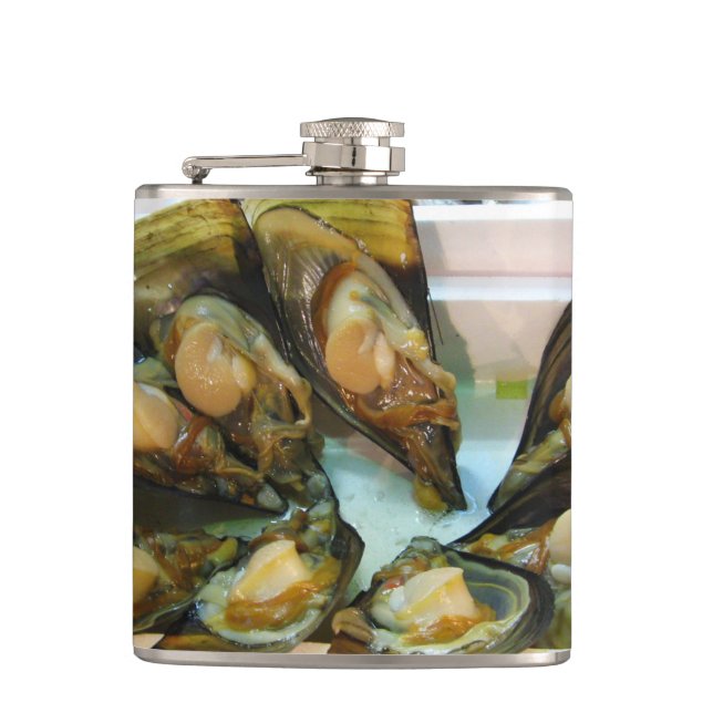Giant Mussels Tsukiji Fish Market, Tokyo, Japan Flask (Front)