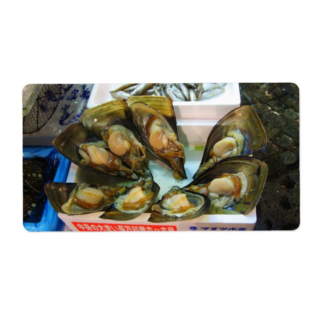 Giant Mussels Tsukiji Fish Market, Tokyo, Japan Label (Front)
