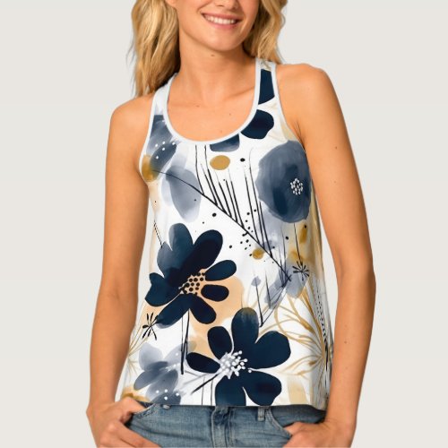 Giant Navy Blue Flowers Tank Top