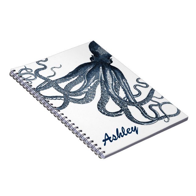 Giant Navy Blue Octopus Steampunk Personalized Notebook (Right Side)