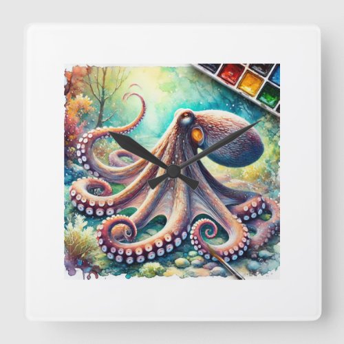 Giant Octopus 290624AREF109 _ Watercolor Square Wall Clock
