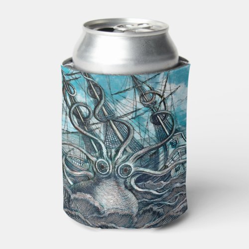 Giant Octopus Blue Sea Monster Sailboat Can Cooler